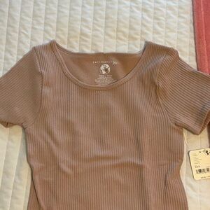 Intimately Free People Pink Ribbed Fitted T-Shirt Recycled